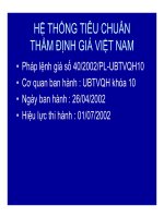 hệ thống tiêu chuẩn thẩm định giá việt nam