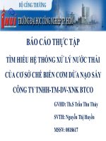 BÁO CÁO THỰC TẬP TÌM HIỂU HỆ THỐNG XỬ LÝ NƯỚC THẢI CỦA CƠ SỞ CHẾ BIẾN CƠM DỪA NẠO SẤY CÔNG TY TNHH-TM-DV -XNK BTCO