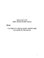 Bài luận văn đề tài vai trò của Trung Quốc trong hợp tác kinh tế với ASEAN -  môn kinh tế đối ngoại
