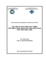 cải tiến và xây dựng quy trình chế biến và bảo quản rau quả muối chua của tỉnh vĩnh long