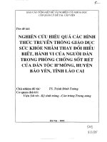 Nghiên cứu hiệu quả các hình thức truyền thông giáo dục sức khoẻ nhằm thay đổi hiểu biết, hành vi của người dân trong phòng chống sốt rét của dân tộc h'mông, huyện bảo yên, tỉnh lào cai
