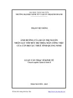Ảnh hưởng của quản trị nguồn nhân lực tới mức độ thỏa mãn công việc của cán bộ cục thuế tỉnh Quảng Ninh