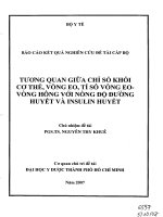 Tương quan giữa chỉ số khối cơ thể, vùng eo,tỉ số vòng eo   vòng hông với nồng độ đường huyết và insulin huyết