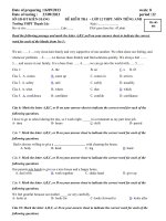 Đề kiểm tra và đáp án một tiết lần I học kỳ I năm học 2013-2014