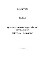 Luận văn Đề tài Quan hệ thương mại  - đầu tư hợp tác giữa Việt Nam -  Hàn Quốc