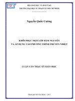 khôi phục một lớp hàm nguyên và áp dụng vào phương trình truyền nhiệt