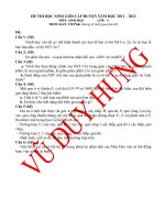 Đề học sinh giỏi cấp huyện năm học 2011-2012 môn sinh học tham khảo bồi dưỡng