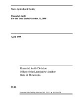 State Agricultural Society Financial Audit For the Year Ended October 31, 1998 April 1999 Financial Audit Division Office of the Legislative Auditor State of Minnesota doc