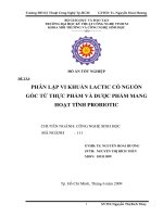 Phân lập vi khuẩn LACTIC có ngườn góc từ thực phẩm và dược phẩm mang hoạt tính PROBIOTIC