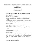 KỲ THI TỐT NGHIỆP TRUNG HỌC PHỔ THÔNG NĂM 2011 Môn thi: TOÁN pdf
