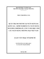 Quản trị chi nhánh tại ngân hàng đa quốc gia Kinh nghiệm của ngân hàng Mizuho Corporate, Ltd và bài học cho các ngân hàng thương mại Việt Nam