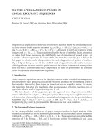 ON THE APPEARANCE OF PRIMES IN LINEAR RECURSIVE SEQUENCES JOHN H. JAROMA Received 16 August 2004 and docx