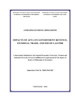 Impacts of AFTA on Government revenue, external trade, and FDI of Lao PDR
