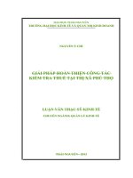 Giải pháp hoàn thiện công tác kiểm tra thuế tại thị xã phú thọ