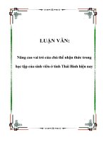 LUẬN VĂN: Nâng cao vai trò của chủ thể nhận thức trong học tập của sinh viên ở tỉnh Thái Bình hiện nay ppt