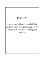LUẬN VĂN: Phát huy giá trị đạo đức truyền thống của thanh niên trong việc xây dựng đạo đức mới cho sinh viên đại học thái nguyên hiện nay doc