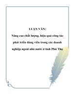 LUẬN VĂN: Nâng cao chất lượng, hiệu quả công tác phát triển đảng viên trong các doanh nghiệp ngoài nhà nước ở tỉnh Phú Thọ pptx