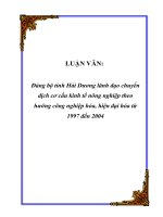 LUẬN VĂN: Đảng bộ tỉnh Hải Dương lãnh đạo chuyển dịch cơ cấu kinh tế nông nghiệp theo hướng công nghiệp hóa, hiện đại hóa từ 1997 đến 2004 pptx