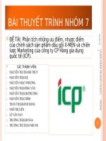 Thuyết trình đề tài: Phân tích những ưu điểm, nhược điểm của chính sách sản phẩm dầu gội X-men và chiến lược Marketing của công ty CP hàng da dụng quốc tế ( ICP) 