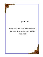 LUẬN VĂN: Đảng Nhân dân cách mạng Lào lãnh đạo công tác tư tưởng trong thời kỳ 1986-2001 potx