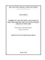 NGHIÊN CỨU VIỆC XÂY DỰNG, CHUẨN HÓA VÀ  KHAI THÁC KHO NGỮ LIỆU TỪ NGUỒN INTERNET  CHO XỬ LÝ TIẾNG VIỆT