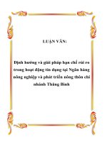 LUẬN VĂN: Định hướng và giải pháp hạn chế rủi ro trong hoạt động tín dụng tại Ngân hàng nông nghiệp và phát triển nông thôn chi nhánh Thăng Bình pot