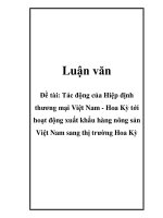 Luận văn: Tác động của định thương mại Việt Nam - Hoa Kỳ tới hoạt động xuất khẩu hàng nông sản Việt Nam sang thị trường Hoa Kỳ potx