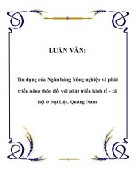 LUẬN VĂN: Tín dụng của Ngân hàng Nông nghiệp và phát triển nông thôn đối với phát triển kinh tế - xã hội ở Đại Lộc, Quảng Nam ppt