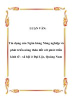 LUẬN VĂN: Tín dụng của Ngân hàng Nông nghiệp và phát triển nông thôn đối với phát triển kinh tế - xã hội ở Đại Lộc, Quảng Nam pptx