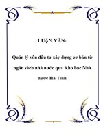 LUẬN VĂN: Quản lý vốn đầu tư xây dựng cơ bản từ ngân sách nhà nước qua Kho bạc Nhà nước Hà Tĩnh docx