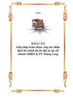 Đề tài: Giải pháp hoàn thiện công tác thẩm định tài chính dự án đầu tư tại chi nhánh NHĐT & PT Thăng Long pot