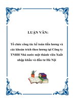LUẬN VĂN: Tổ chức công tác kế toán tiền lương và các khoản trích theo lương tại Công ty TNHH Nhà nước một thành viên Xuất nhập khẩu và đầu tư Hà Nội pot