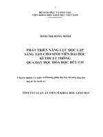 Tóm tắt Luận án Tiến sĩ Khoa học Giáo dục: Phát triển năng lực độc lập sáng tạo cho sinh viên đại học kĩ thuật thông qua dạy Học hóa học hữu cơ