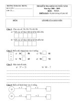 Đề thi môn Toán lớp 2.