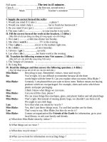 Đề kiểm tra Tiếng Anh Tiết 72 lớp 8