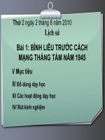 Giáo án điện tử môn Lịch sử bài 1: Bình Liêu trước CMT8 1945 pps