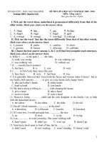 Đề và đáp án Thi Anh 12 giữa kỳ I (2009 - 2010)