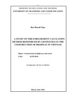 Summary of Ph.D thesis: A study on the embankment caculation method reinforced by geotextile in the construction of highway in Vet Nam