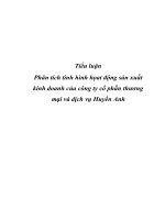 Đề tài “Phân tích tình hình họat động sản xuất kinh doanh của công ty cổ phần thương mại và dịch vụ Huyền Anh” ppsx