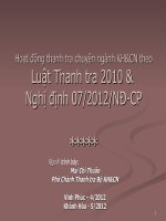 Hoạt động thanh tra chuyên ngành KH&CN theo Luật Thanh tra 2010 & Luật Thanh tra 2010 & Nghị định 07/2012/NĐ-CPNghị định 07/2012/NĐ-CP