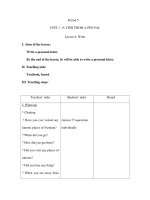 Giáo án Tiếng anh lớp 9 - Period 5 - UNIT 1 : A VISIT FROM A PEN PAL - Lesson 4: Write pot