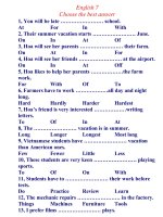 Bài tập chắc nghiệm Tiếng anh 7