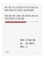 thuyết trình mục tiêu và các nguyên tắc trả công lao động trong các tổ chức, doanh nghiệp. phân biệt tiền lương, tiền thưởng, phụ cấp, trợ cấp, phúc lợi, thu nhập