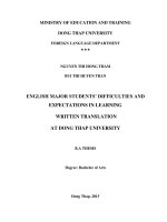 b.a thesis english major students’ difficulties and expectations in learning written translation at dong thap university