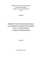 b.a thesis improving the english speaking skill by supporting background knowledge for 11th grade students at thong linh high school