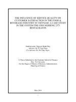Khóa luận tốt nghiệp tiếng anh:THE INFLUENCE OF SERVICE QUALITY ON CUSTOMER SATISFACTION IN THE FOOD  BEVERAGE INDUSTRY IN VIETNAM: A CASE STUDY IN THE SYSTEM THE GIOI NGHIENG 2305 RESTAURANTS