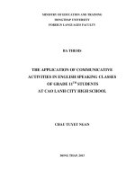 ba thesis the application of communicative activities in english speaking classes of grade 11th students at cao lanh city high school