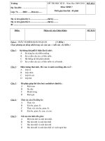 Đề thi + đáp án học ky 2 sinh hoc 7 (Hót ơi là hót )