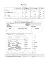 Đề thi Học kỳ II - Tiếng Anh lớp 6_Đề chẵn