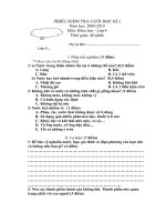 PHIẾU KIỂM TRA CUỐI HỌC KÌ I-Môn: Khoa học